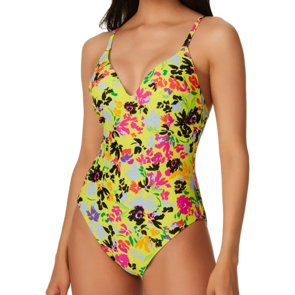 Bar Iii Women's Floral Chic One-Piece Swimsuit Citron Yellow Swimsuit Size L Nwt